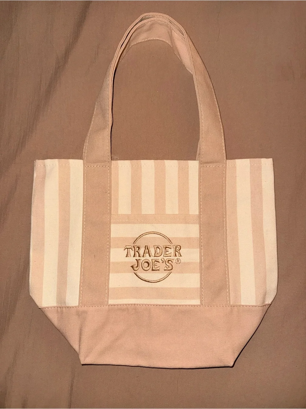 Trader Joe’s Beige Stripe Canvas Tote Bag